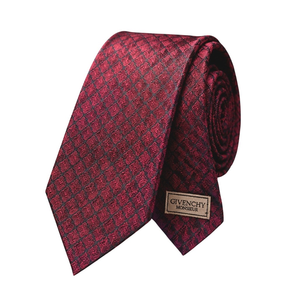 Givenchy Monsieur Vintage Burgundy Black Textured Necktie Tie 60"L 3.25"W